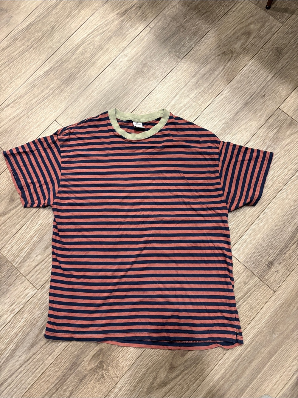 Urban Outfitters Striped Crewneck Tee in Coral and Navy